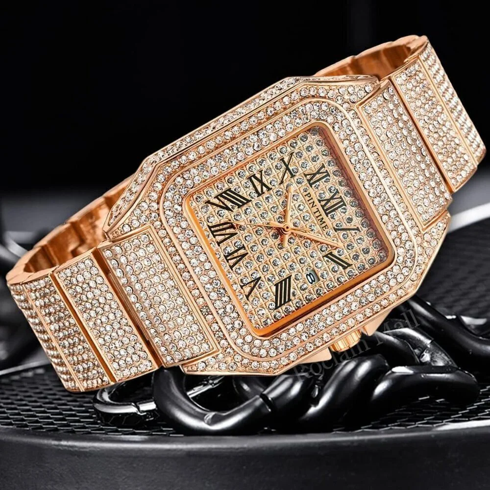 🆕Gosasa Analog Quartz Men Gold Fashion Crystal Stainless Bracelet Wristwatch - Picture 6 of 9